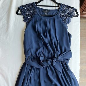 Navy Lace & Tie-Waist Dress